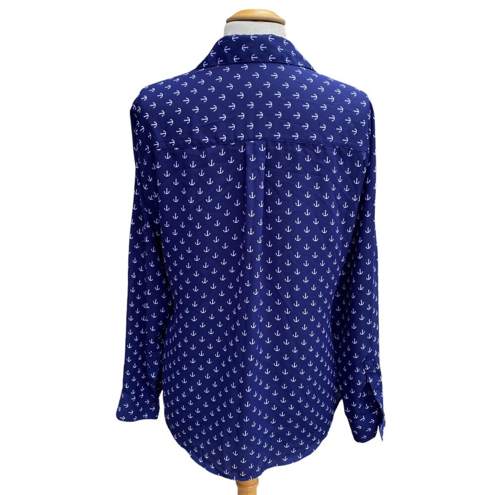 Express The Portofino Shirt Blue Nautical Anchor Print Roll Tab Coastal Preppy-L - Picture 9 of 15